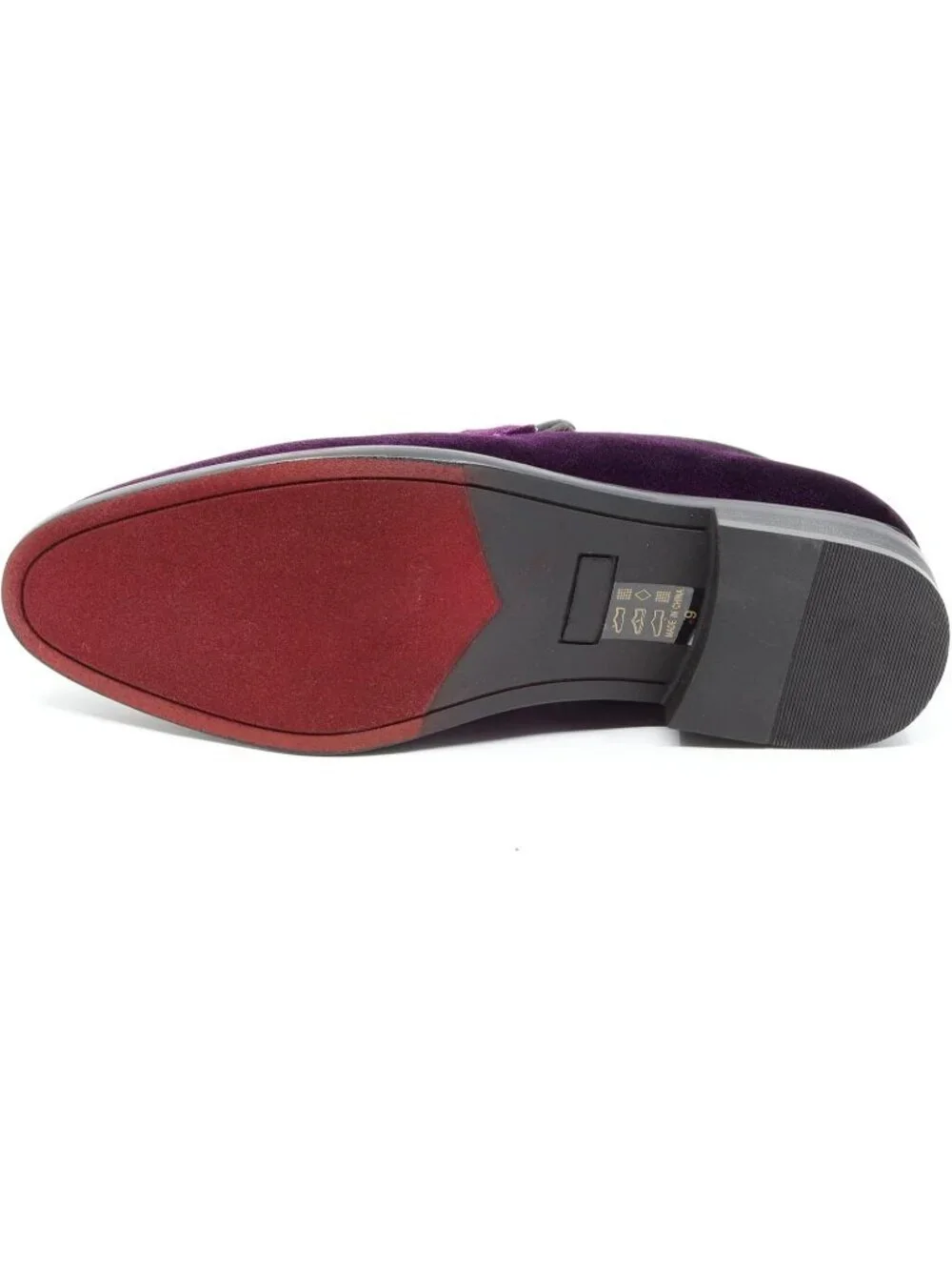 Metrocharm Men's Purple Vintage Velvet Loafers Gold Chain Buckle Slip On Shoes